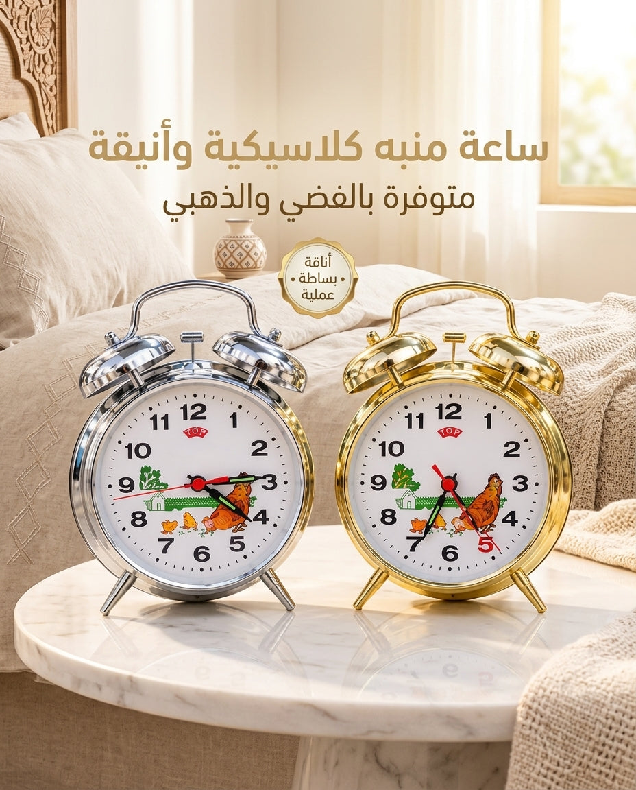 ساعة منبه كلاسيكية مزدوجة الجرس – فضي وذهبي